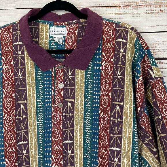 Men's VTG 90's Arizona Jeans Purple Blue Abstract Southwest SS Polo Shirt 3XLT - Picture 1 of 5